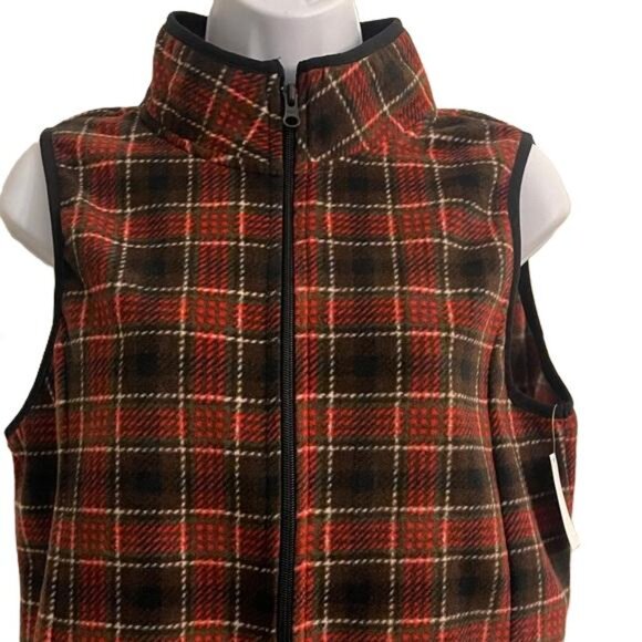 Laura Scott Zip-up Sleeveless Red and Black Plaid Vest, Medium - Picture 2 of 5